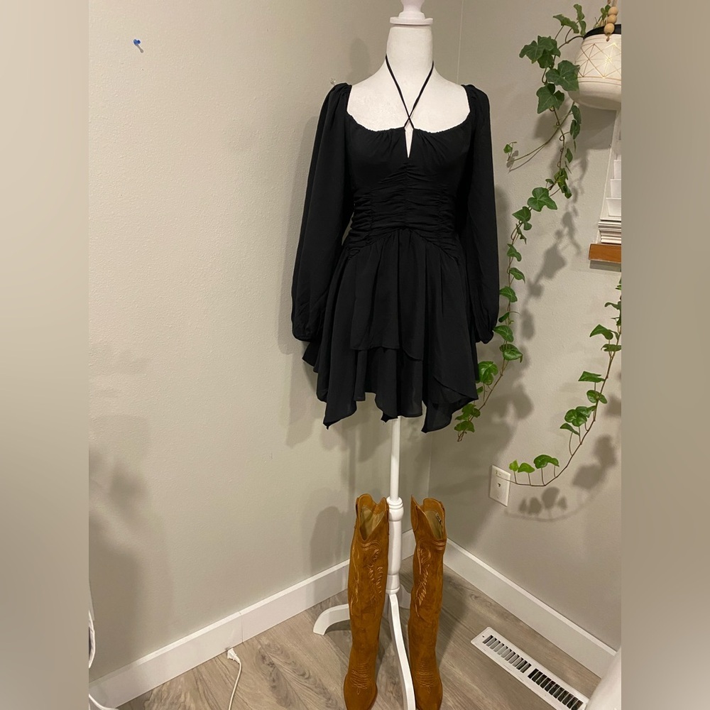 Women Princess Polly Barret Long AsymmetricaL SLEEVE MINI DRESS BLACK Size‎ 8 - Picture 4 of 9